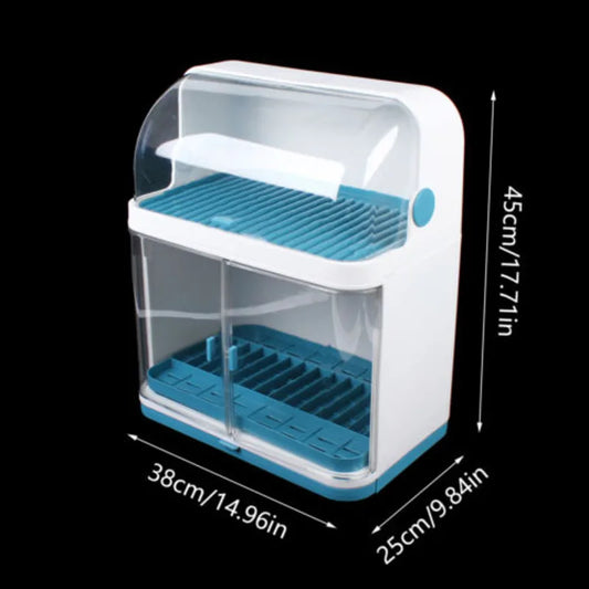 2-Layer Kitchen Cutlery Rack, Dish Drying Rack with Lid Cover Set