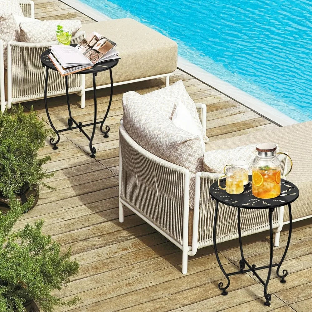 Weatherproof Steel Outdoor Side Table Compact Round