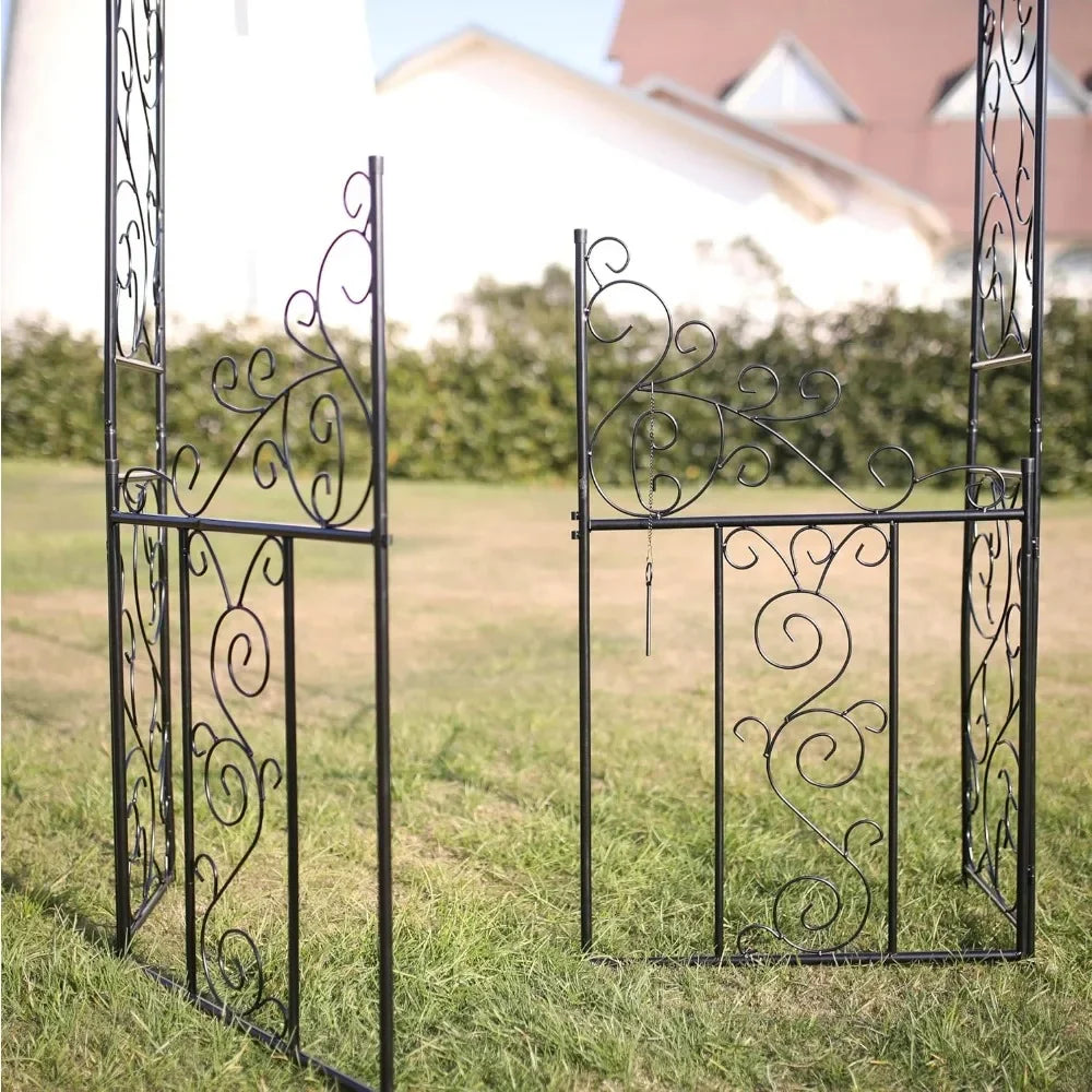 Steel Garden Arch with Gate – 7'5" H x 4'2" W, Ideal for Climbing Plants, Perfect for Outdoor Gardens, Lawns & Backyard Pathway