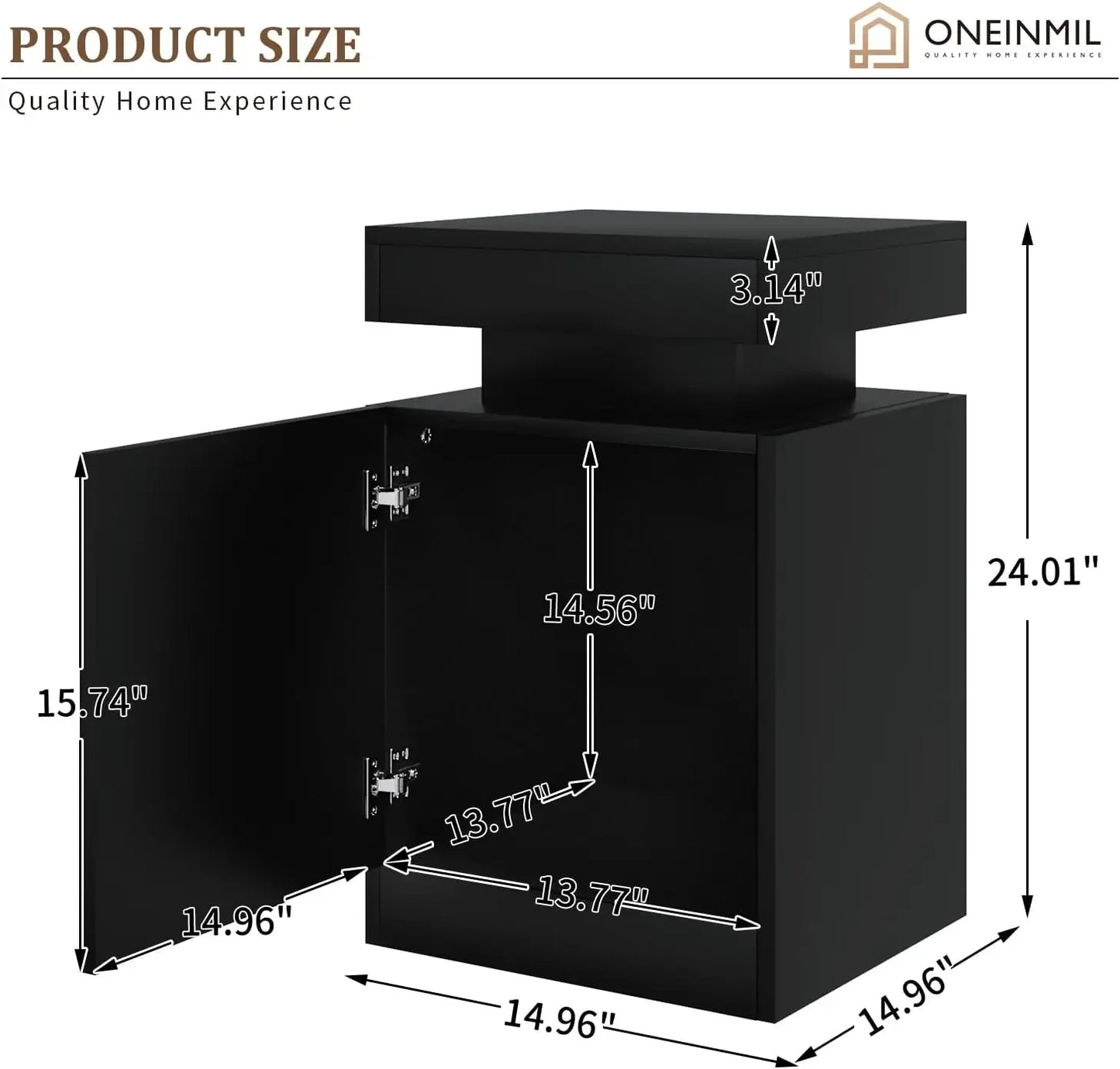 Modern Nightstand Set of 2 with LED Lights and Storage Cabinet