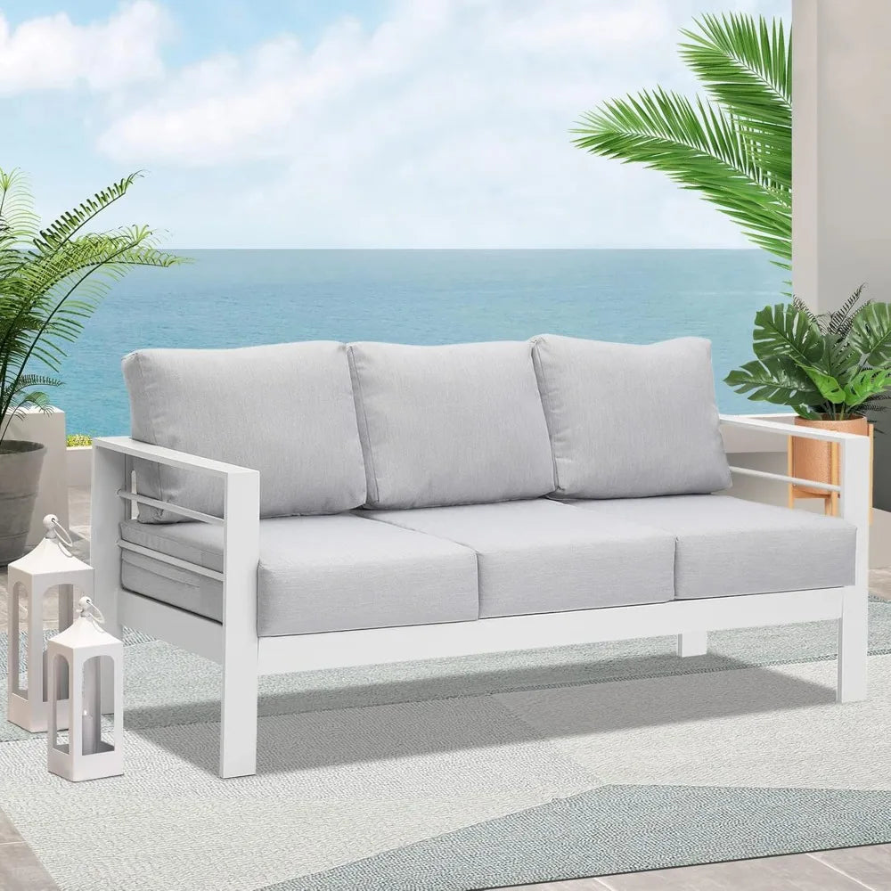 All-Weather Outdoor Aluminum Sofa Set - Premium 3-Seater Patio Couch with Comfortable Cushions