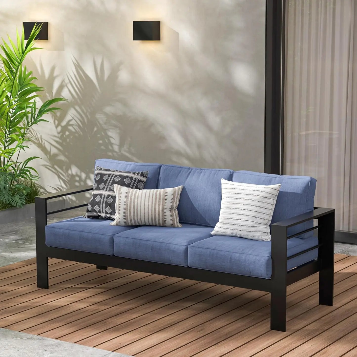 All-Weather Outdoor Aluminum Sofa Set - Premium 3-Seater Patio Couch with Comfortable Cushions
