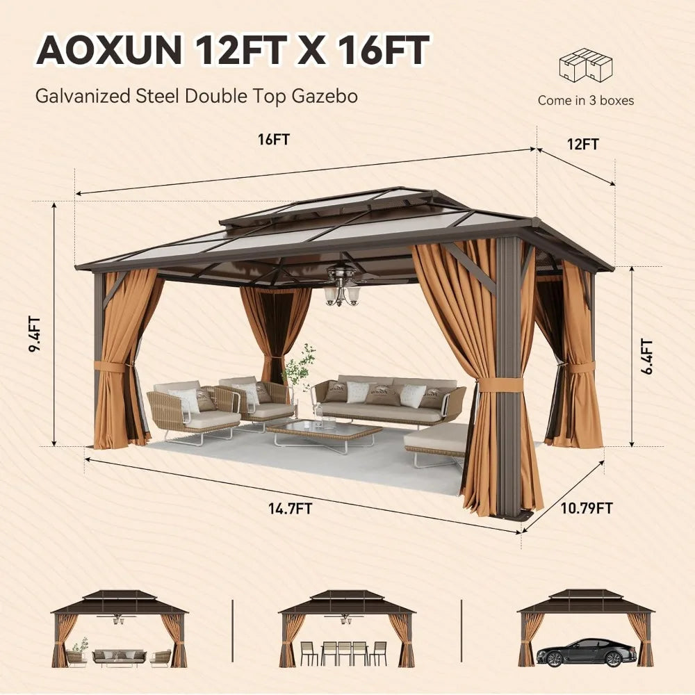 12x16 Hardtop Gazebo Aluminum Frame Polycarbonate Roof