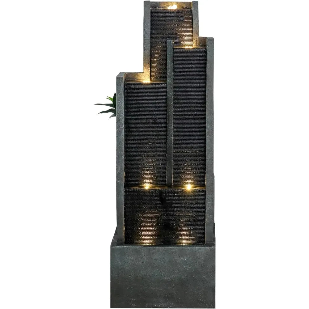 4-Tier Modern Outdoor Water Fountain with LED Lights