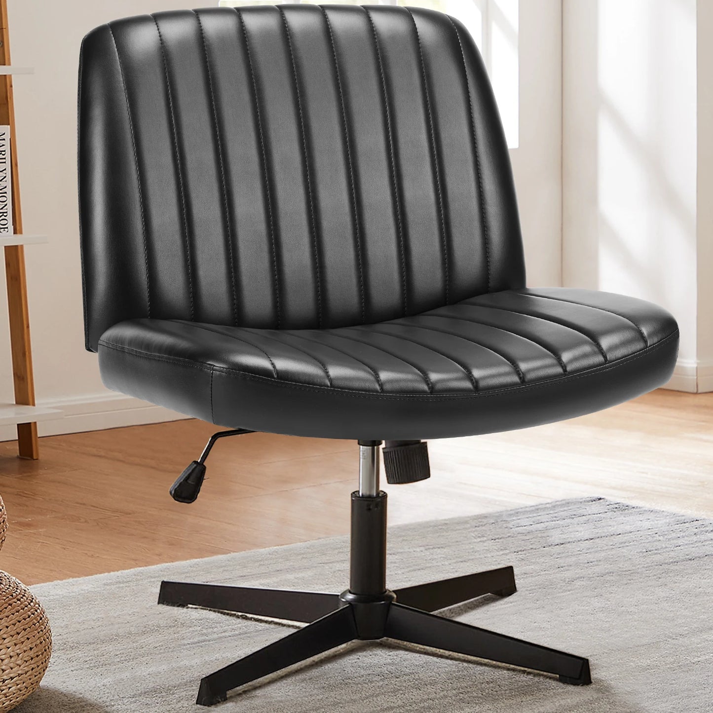 Cross Legged Office Chair With Wide Desk Adjustable Swivel