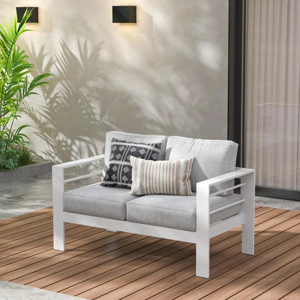 All-Weather Outdoor Aluminum Sofa Set - Premium 3-Seater Patio Couch with Comfortable Cushions