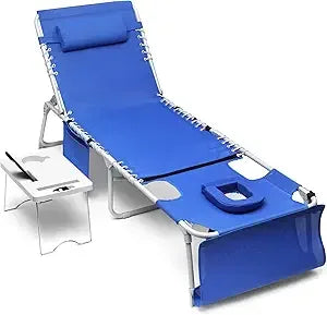 Blue Sun Tanning Lounge Chair With Face Holes Adjustable