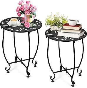 Weatherproof Steel Outdoor Side Table Compact Round