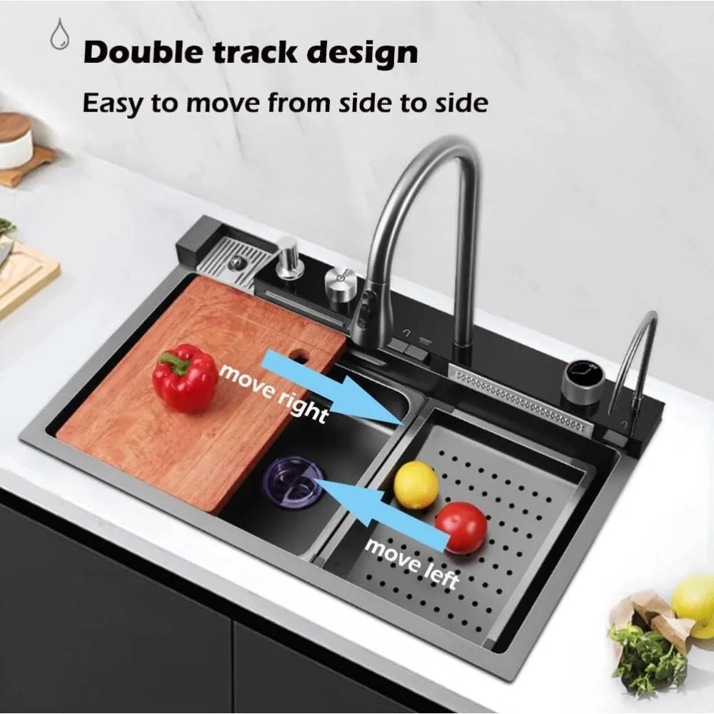 33x22 Inch Nano Black Kitchen Sink With Integrated Workstation