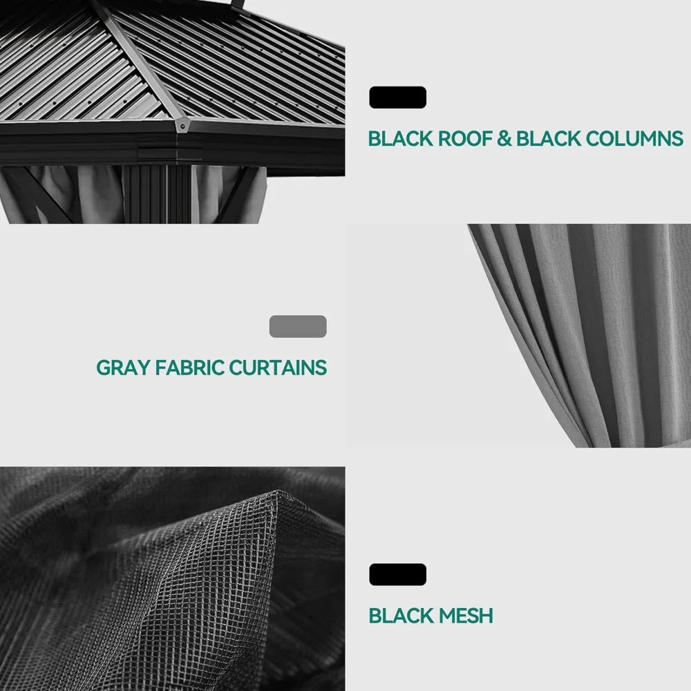 Hardtop Gazebo With Nettings Curtains Durable Shelter