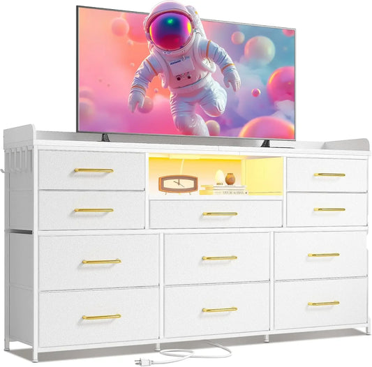 Bedroom Dresser with 11 Drawers LED Lights and Charging Station