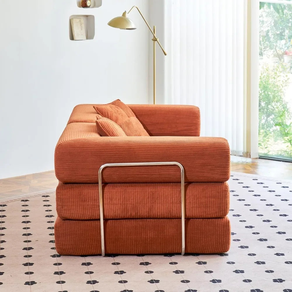Convertible Compression Sofa Bed with Pillow Back Support and Armrest