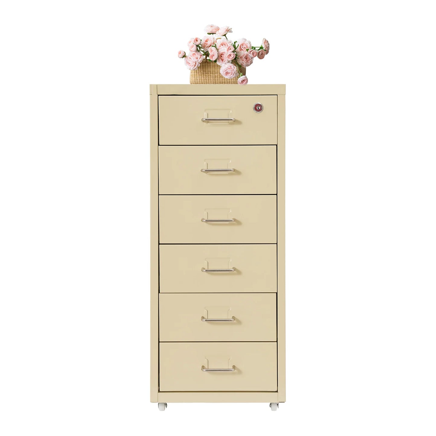 Lockable Rolling Metal File Cabinet With 6 Drawers