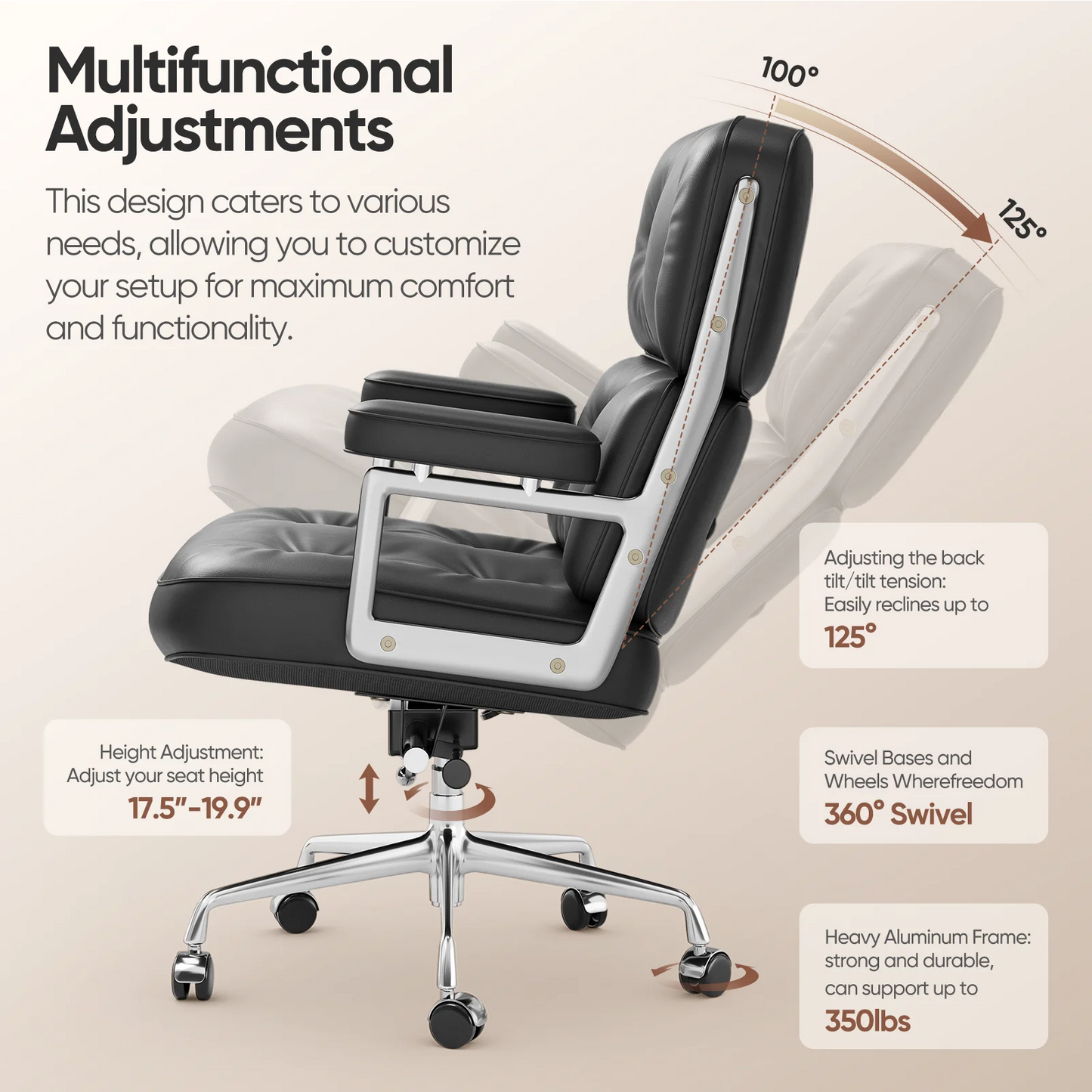 Genuine Leather Office Chair With Armrests For Home Office