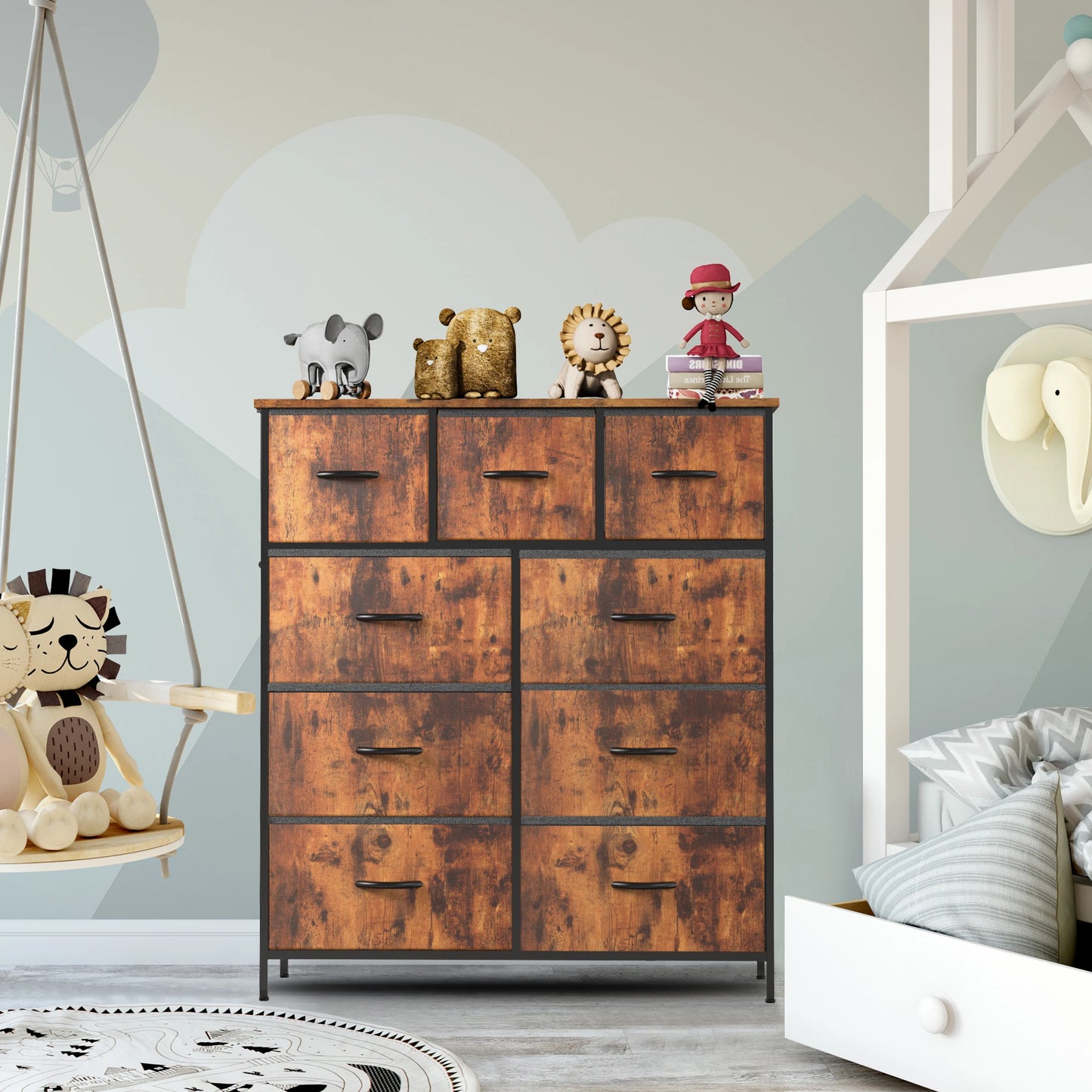 JHK Fabric Storage Dresser With 9 Drawers For Bedroom
