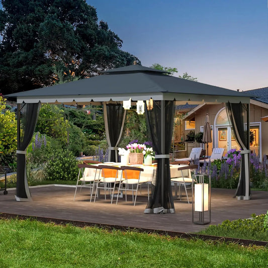 10x12 Outdoor Gazebo with Mosquito Netting and Heavy Duty Frame