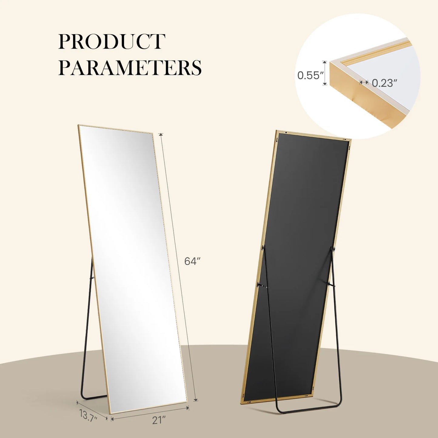 JHK Full Body Wall Mirror with Aluminum Alloy Frame Full Length Reflection