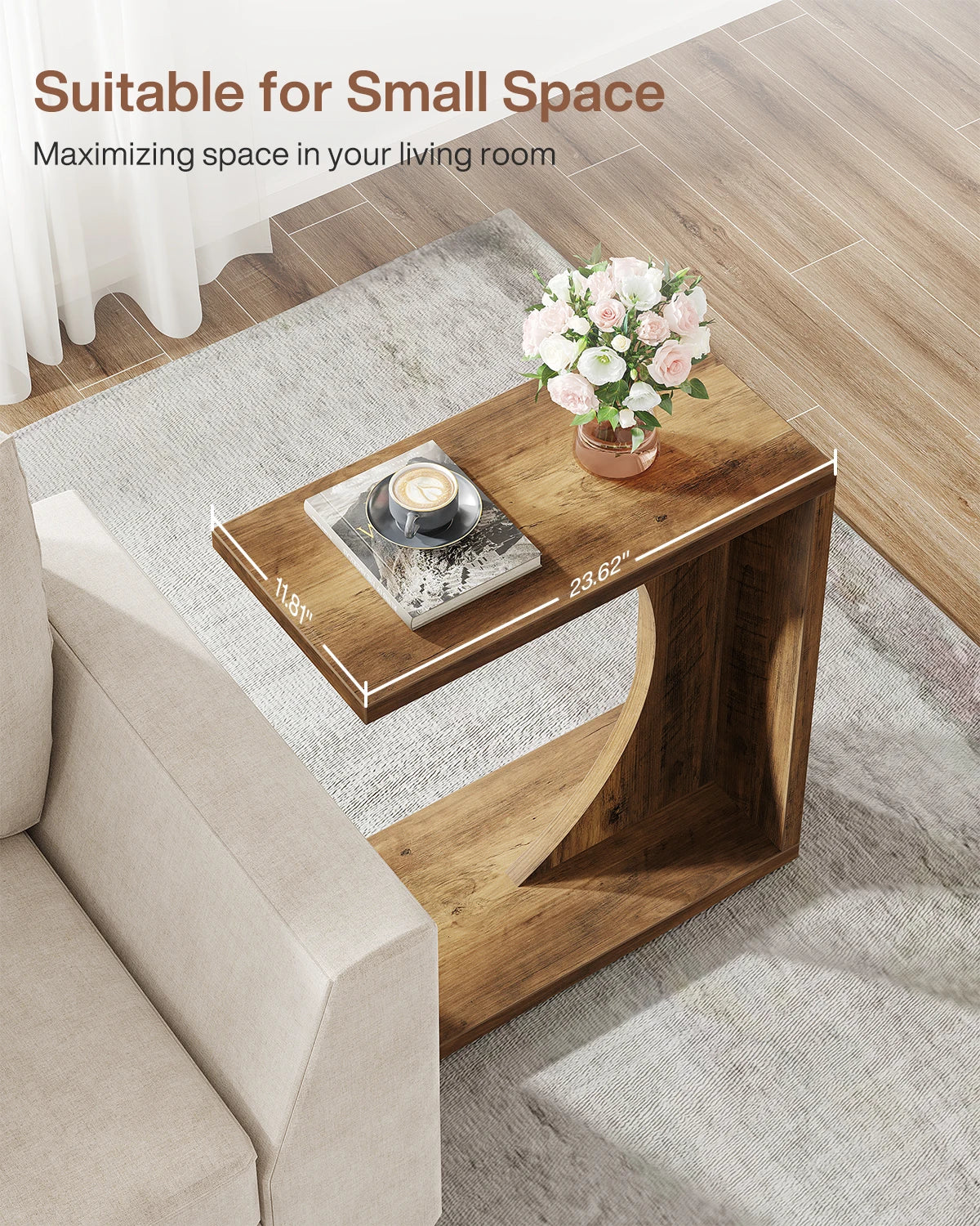 Tribesigns C Shaped End Table Over Sofa for Easy Access