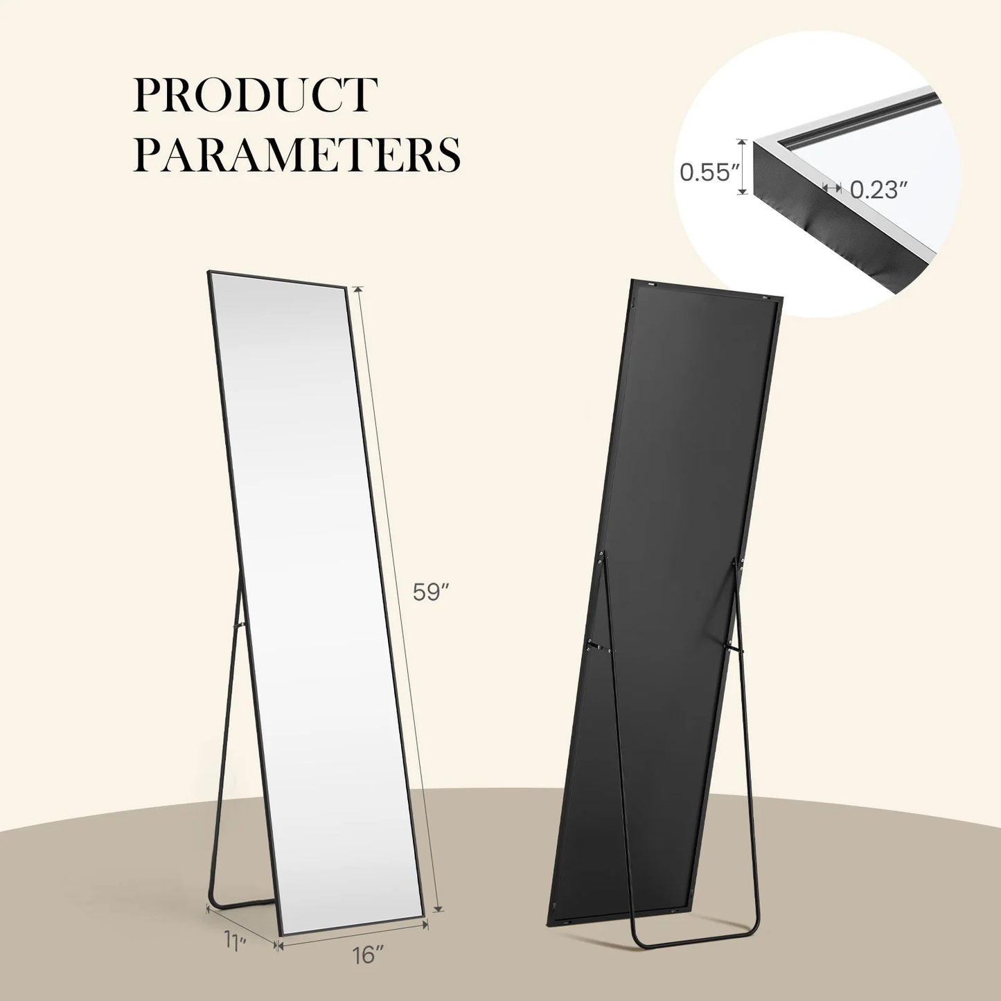 JHK Full Body Wall Mirror with Aluminum Alloy Frame Full Length Reflection