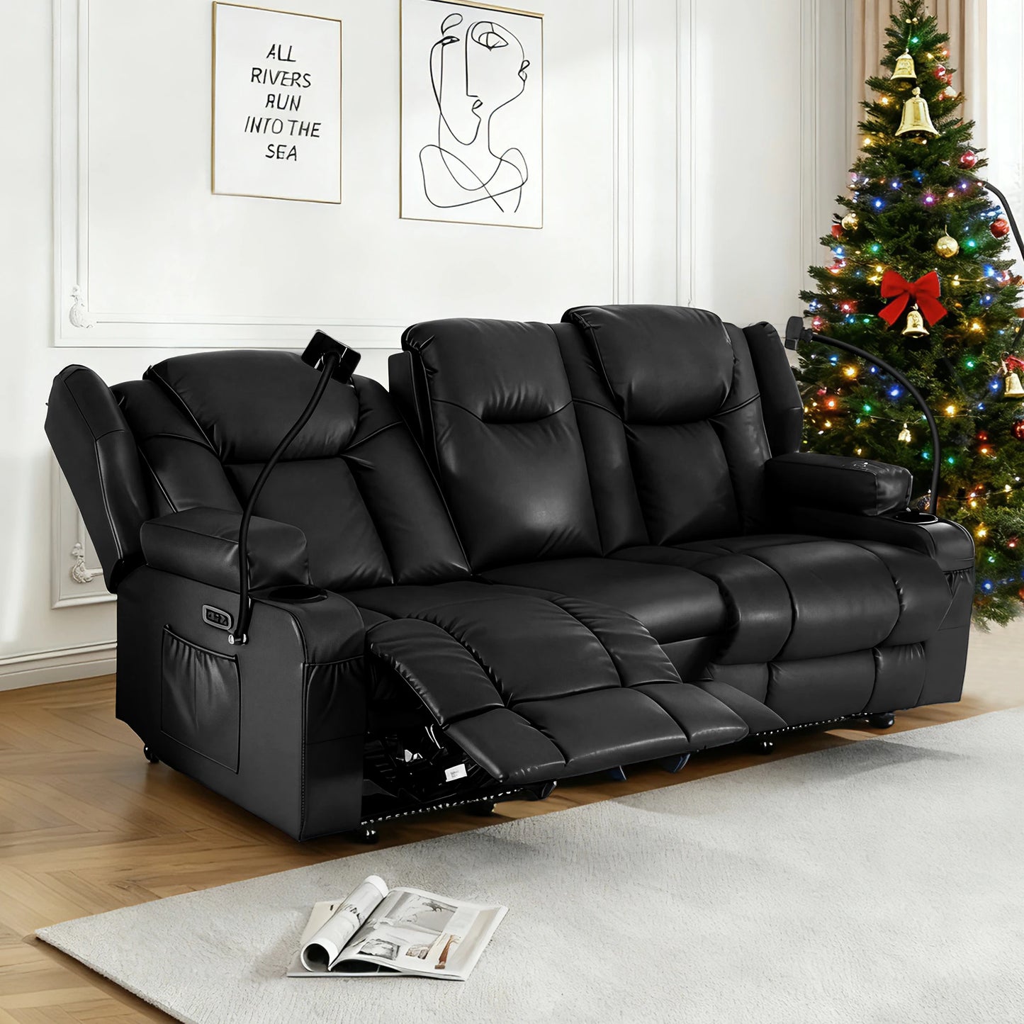 Redlife Loveseat Electric Recliner Sofa for Seniors, Massage & Heat,Dual Motor,350LBS Capacity,Cat-Claw Leather,For Living Room