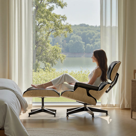 Relica Genuine Leather Armchair Swivel Chair With Ottoman