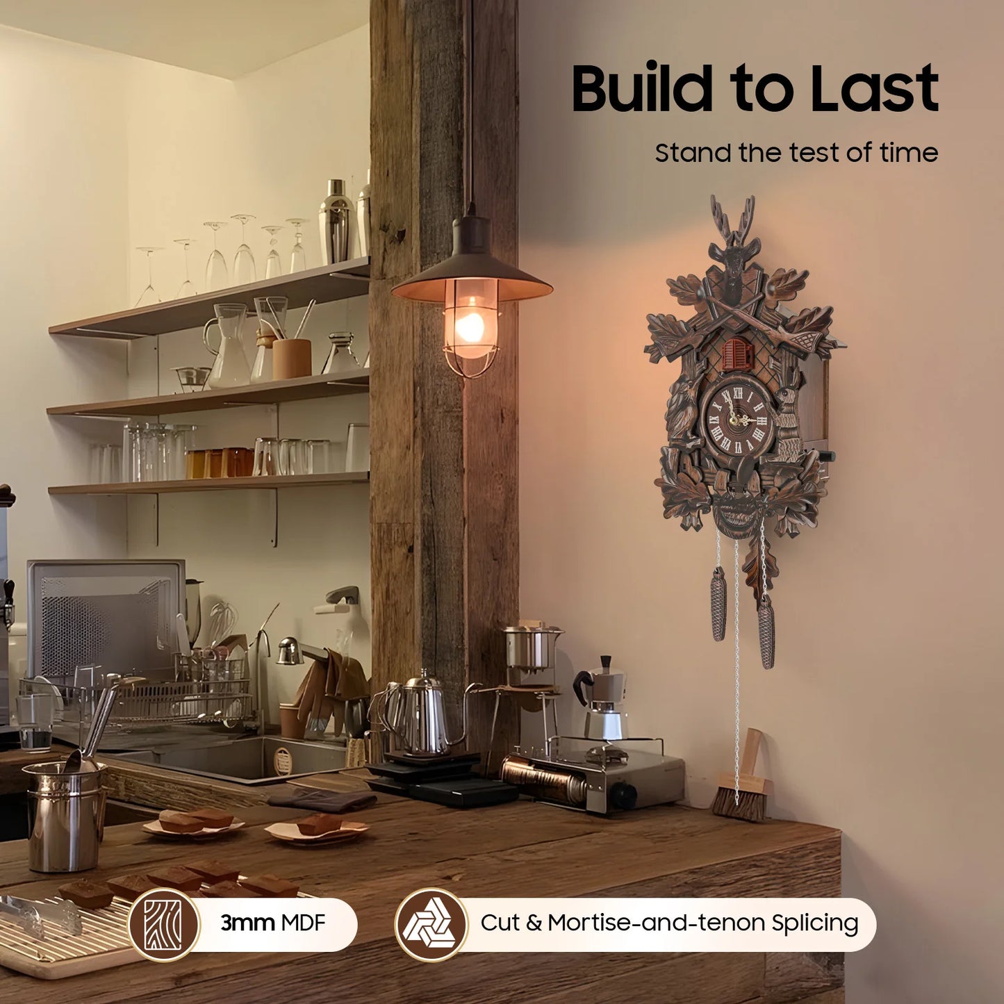 Wooden Cuckoo Clock with Pendulum Bird Automatic Chiming for Living Room Kitchen Office Wall Decor Silent Quartz Movement Home