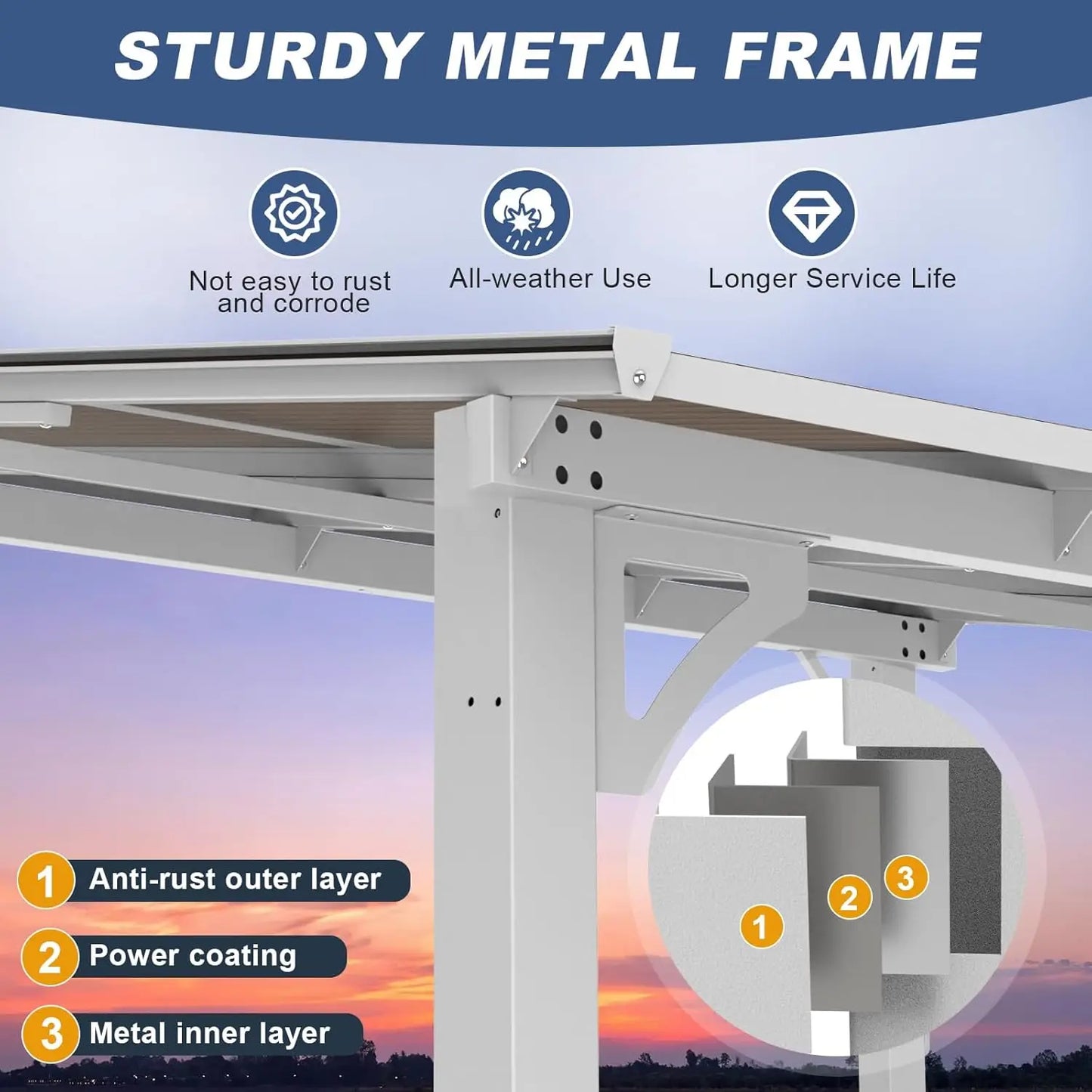 Wall Mounted Lean to Metal Awnings with Sloped Roof, Outdoor Patio Gazebo Awning for Backyard, Deck