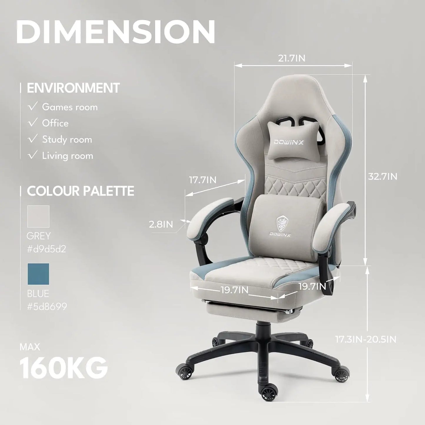 Dowinx Gaming Chair Breathable Fabric With Gel Pad Storage