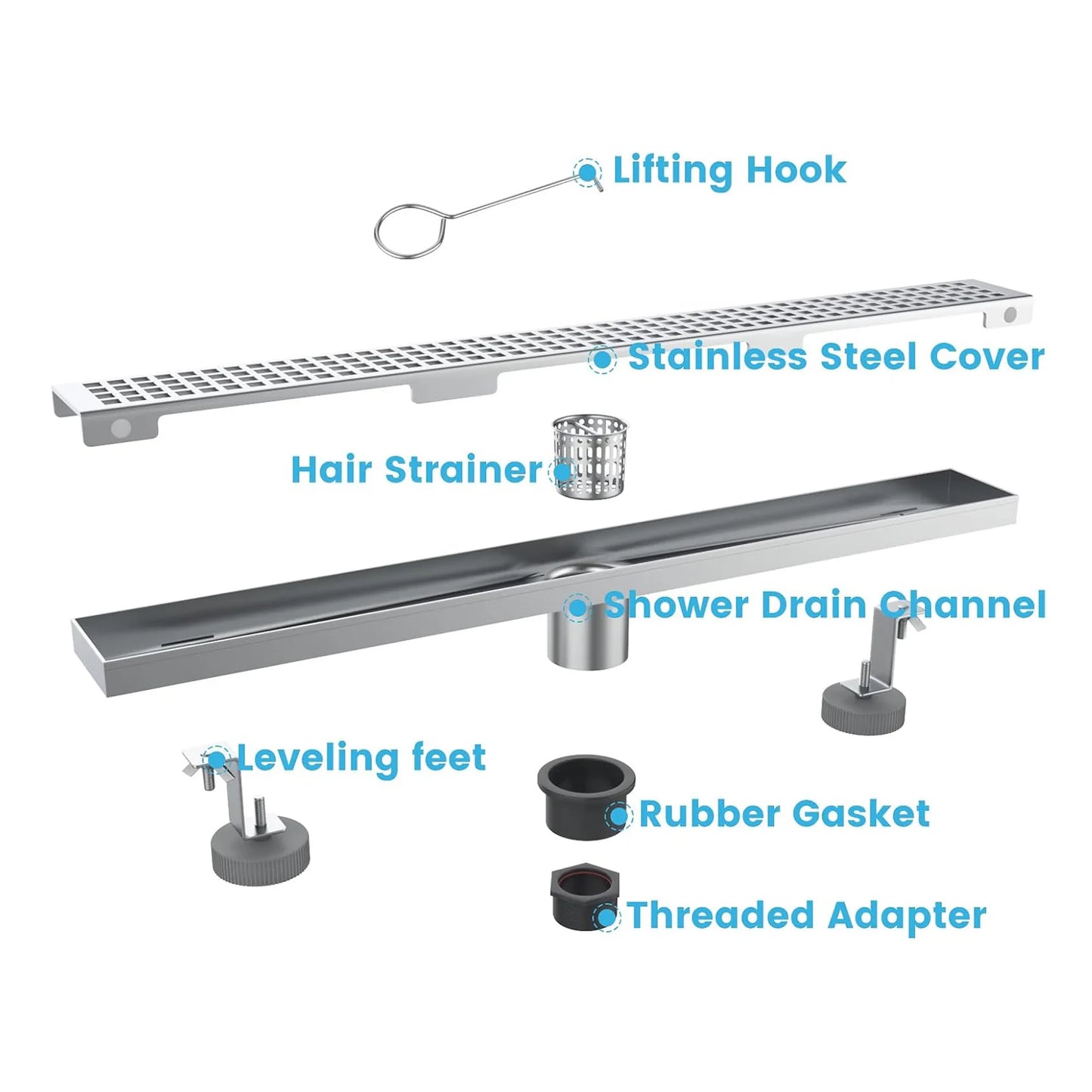 Removable Quadrato Pattern Shower Drain in Stainless Steel