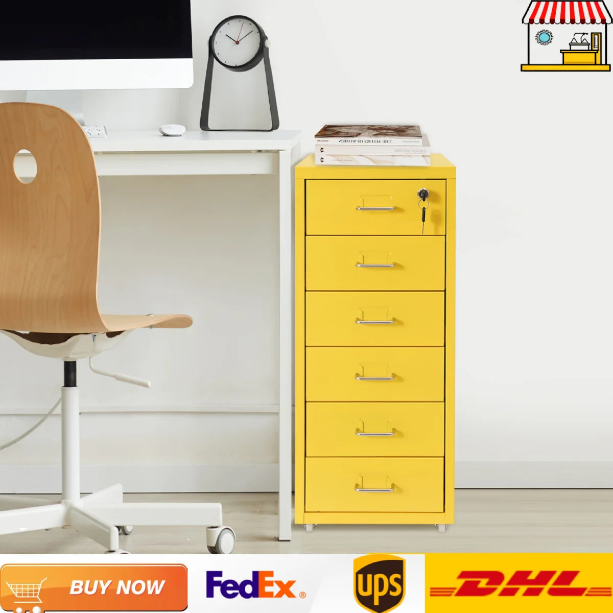 Lockable Rolling Metal File Cabinet With 6 Drawers
