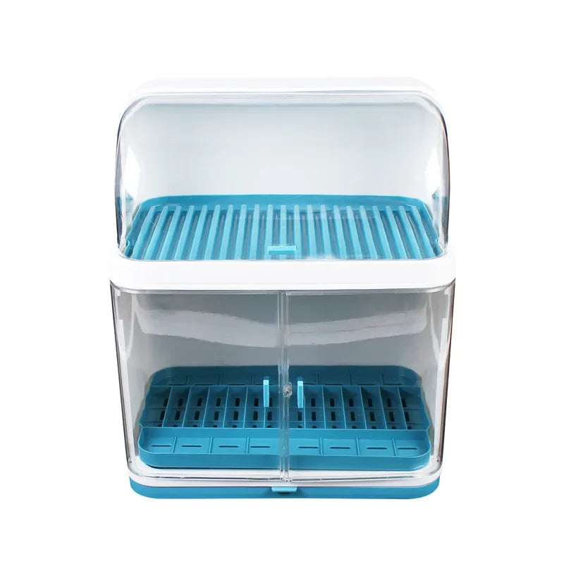 2-Layer Kitchen Cutlery Rack, Dish Drying Rack with Lid Cover Set