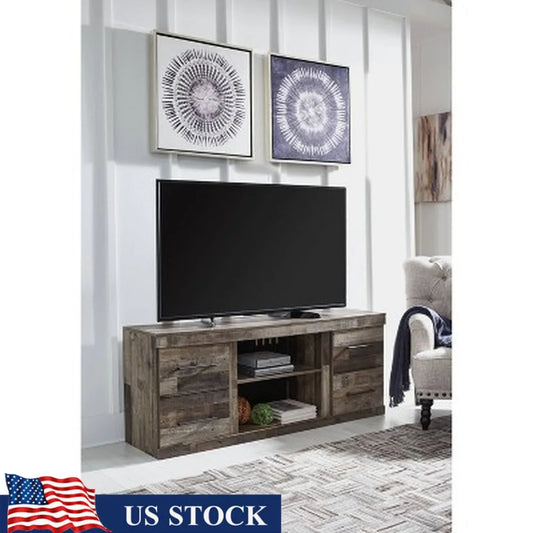 60 Inch Rustic TV Stand with Fireplace and Storage Shelves