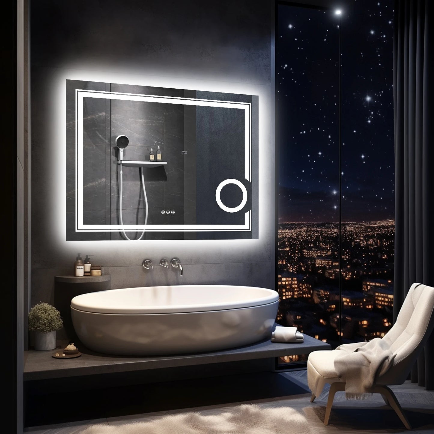 Wisfor Wall Mounted LED Lighted Bathroom Mirror 3X Magnifier
