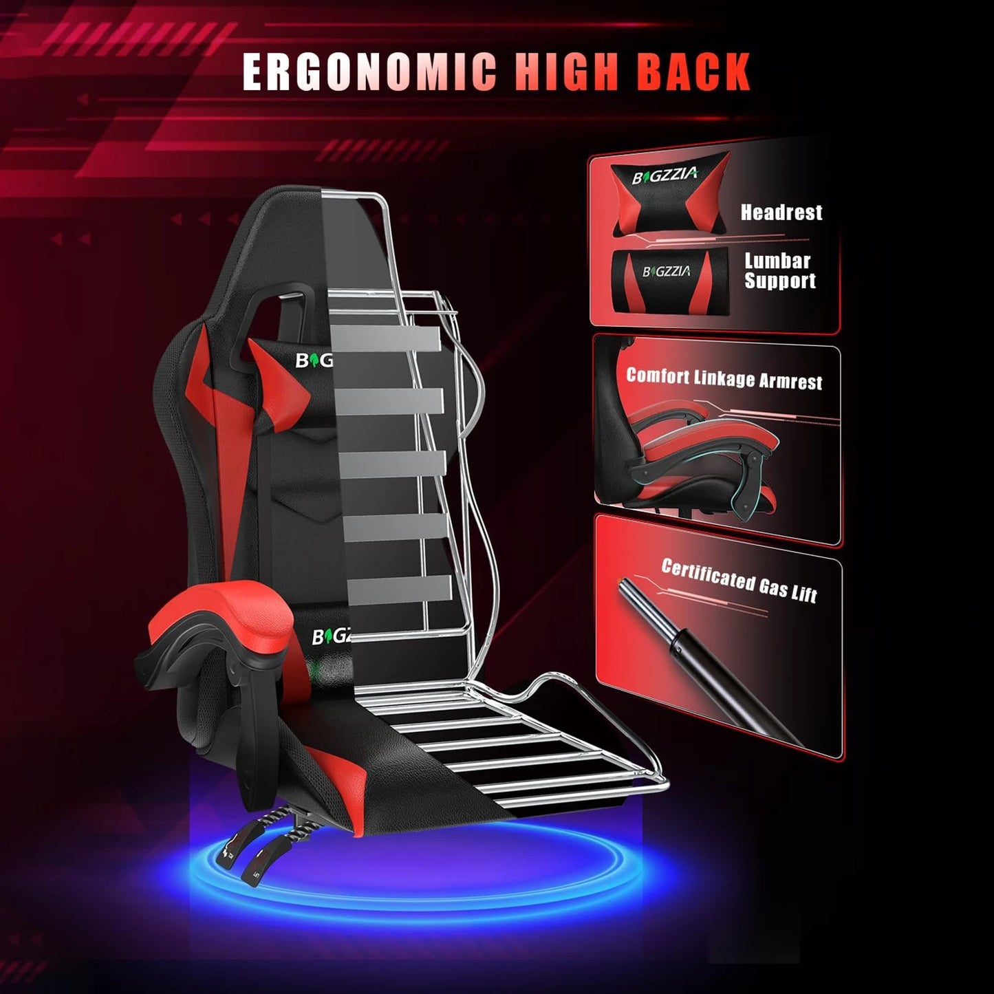 RGB Gaming Chair With LED Lights And Ergonomic Headrest