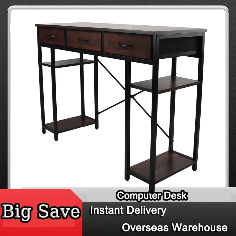 Retro Computer Desk With Drawer Sturdy Metal Frame