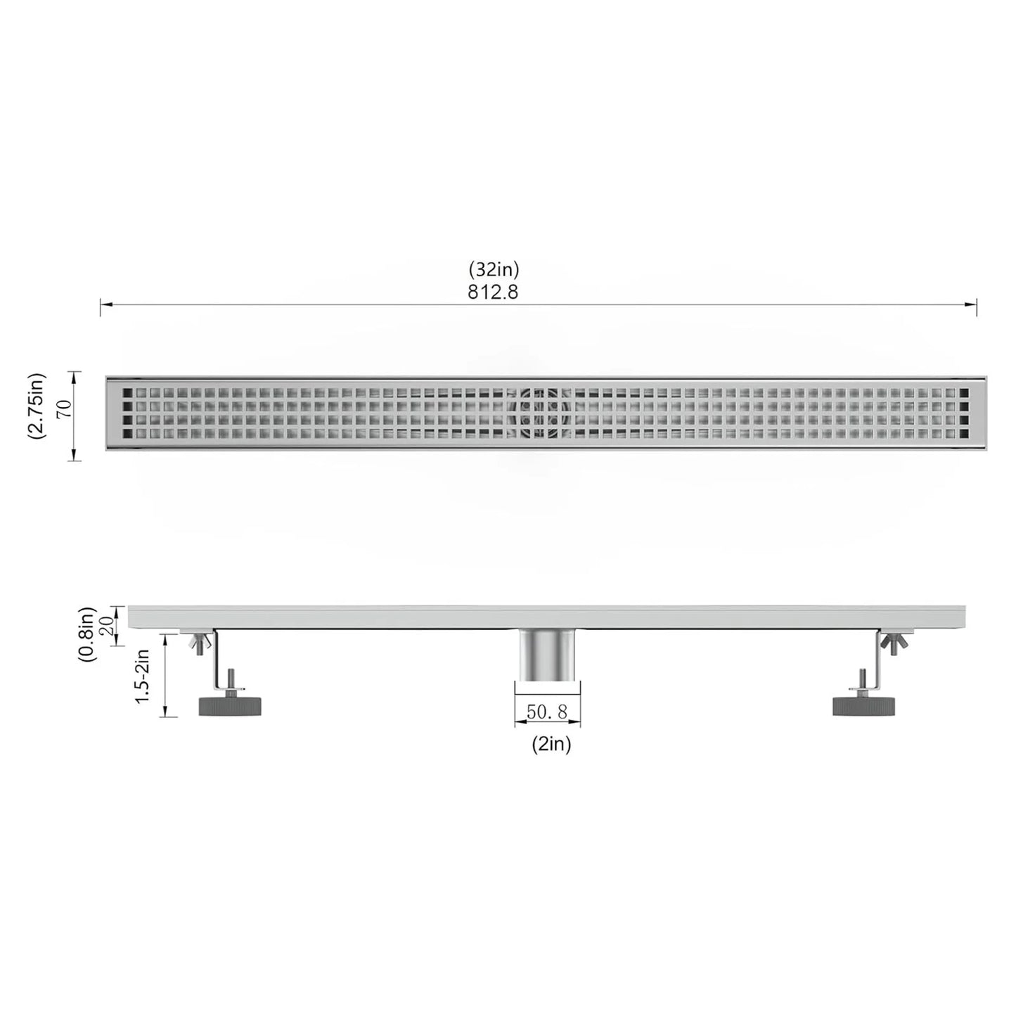 Removable Quadrato Pattern Shower Drain in Stainless Steel