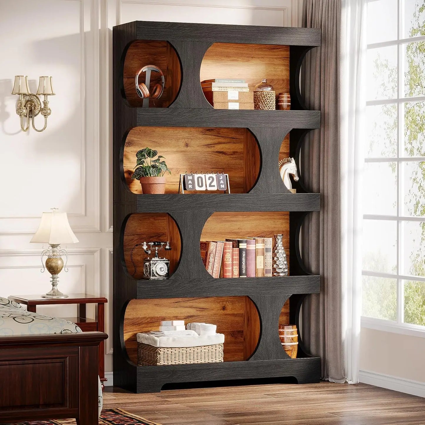 Black Modern Bookshelf 4 Tier Freestanding Display Shelf