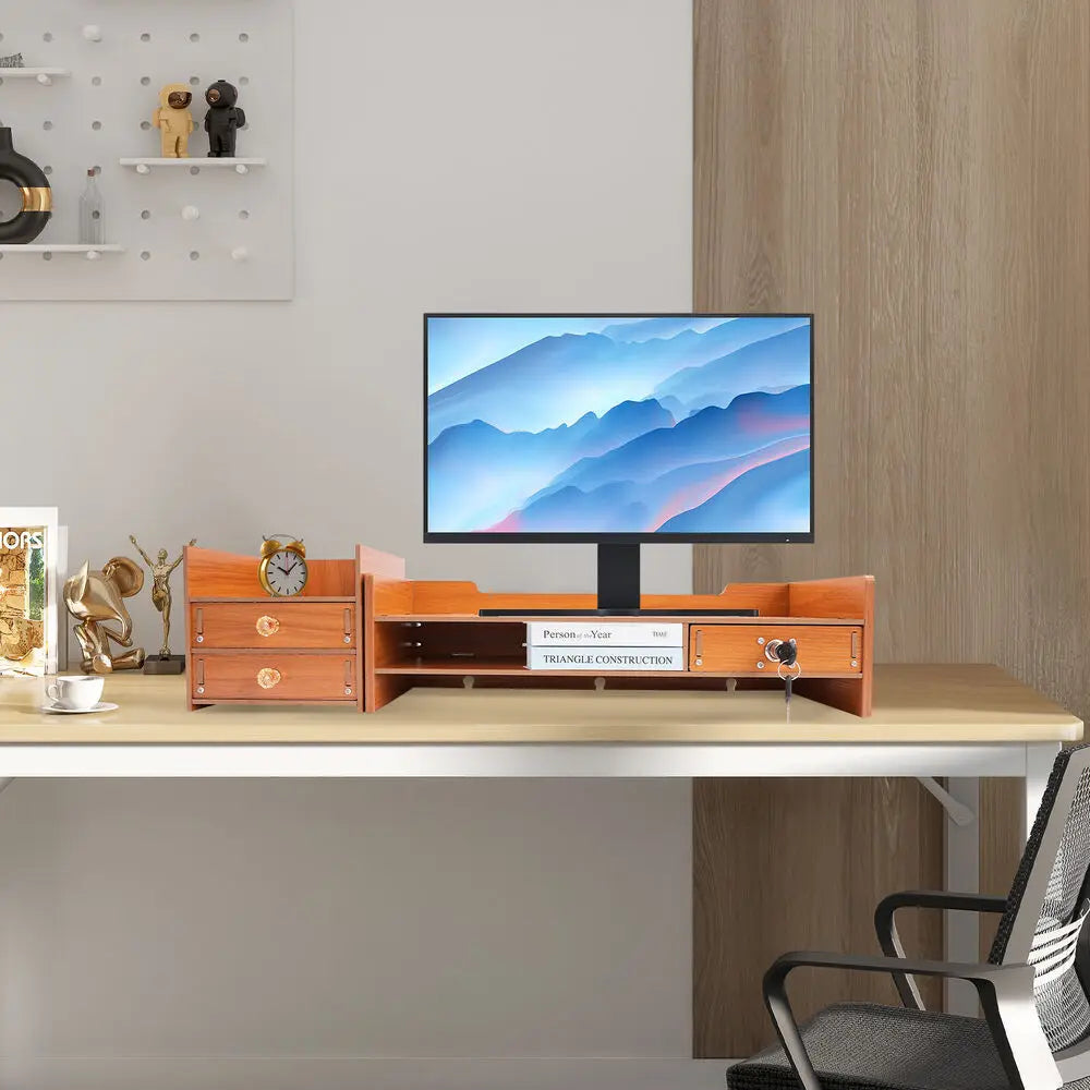 Wooden Desk Organizer With Drawers For Office Space Saving