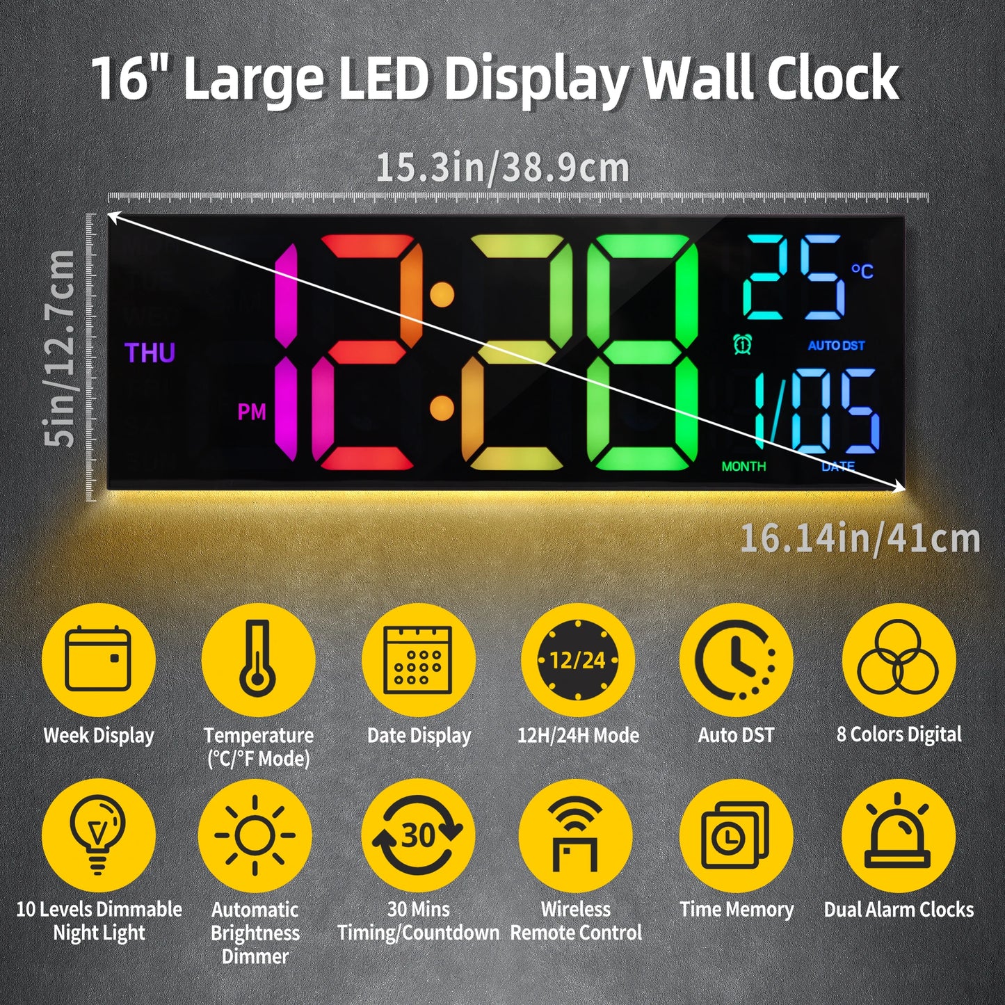 16 Inch Digital Wall Clock With LED Display And Remote