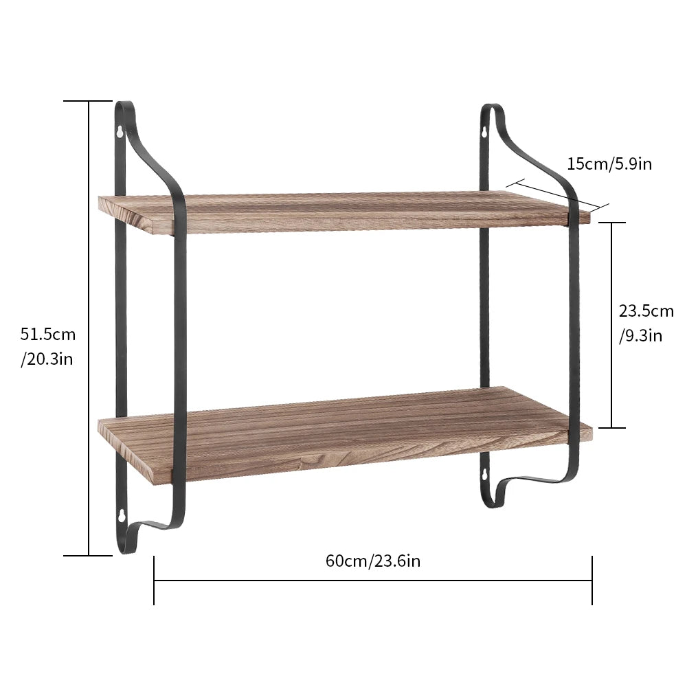 Rustic Industrial Pipe Wall Floating Shelf 2 Tier Storage