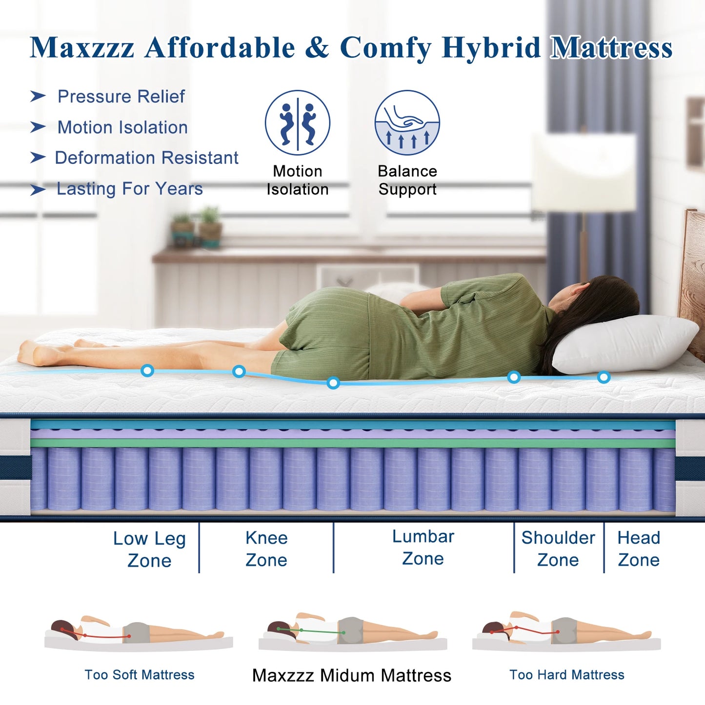 Maxzzz Gel Memory Foam Mattress with Pocket Coils for Pressure Relief