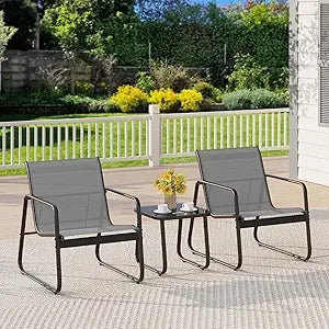 Patio Chairs Set of 2 with Metal Frame Glass Table Outdoor Furniture