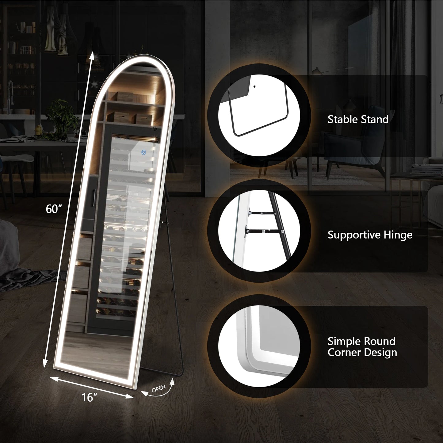 JHK Full Body Wall Mirror with Aluminum Alloy Frame Full Length Reflection