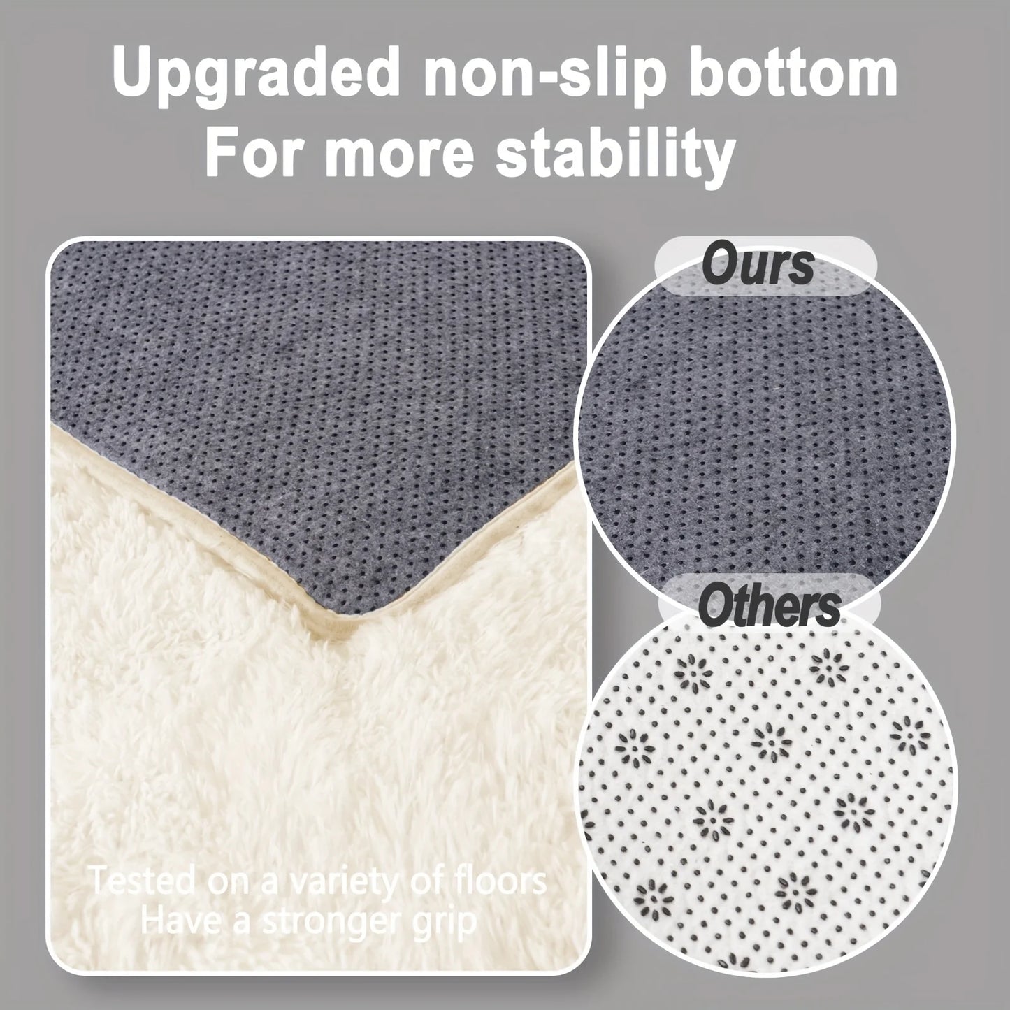 Off-White Soft Shaggy Non-Slip Rugs for Living Room/Bedroom/Nursery – Luxury Plush Carpet with 4 Rug Stickers, Ideal Room Decor