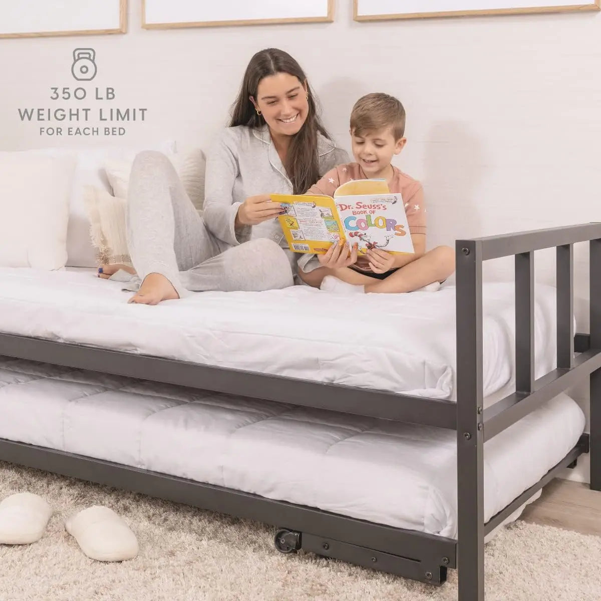 Twin Daybed with Fold Up Trundle Durable Black Frame Set