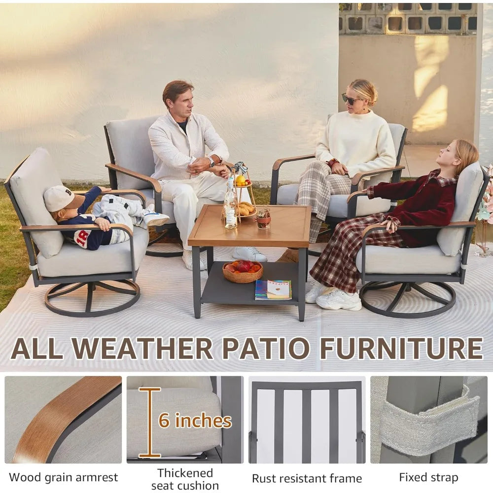 5 Piece Patio Furniture Set, Outdoor Conversation Set with 4 Pcs Swivel Rocking Chairs and 27" Double-layer Coffee Table