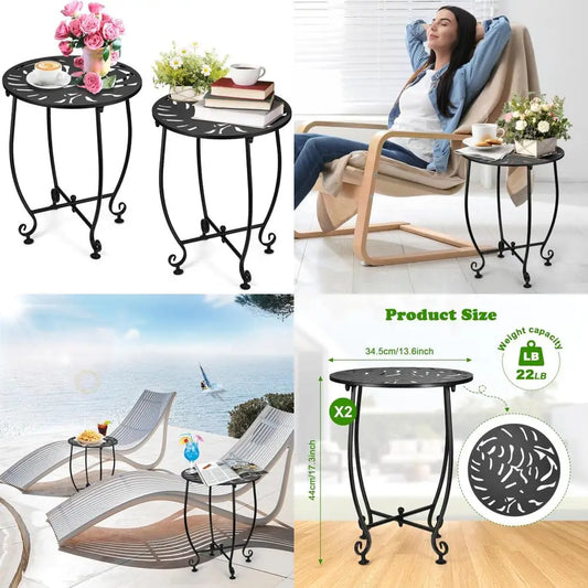 Weatherproof Steel Outdoor Side Table Compact Round