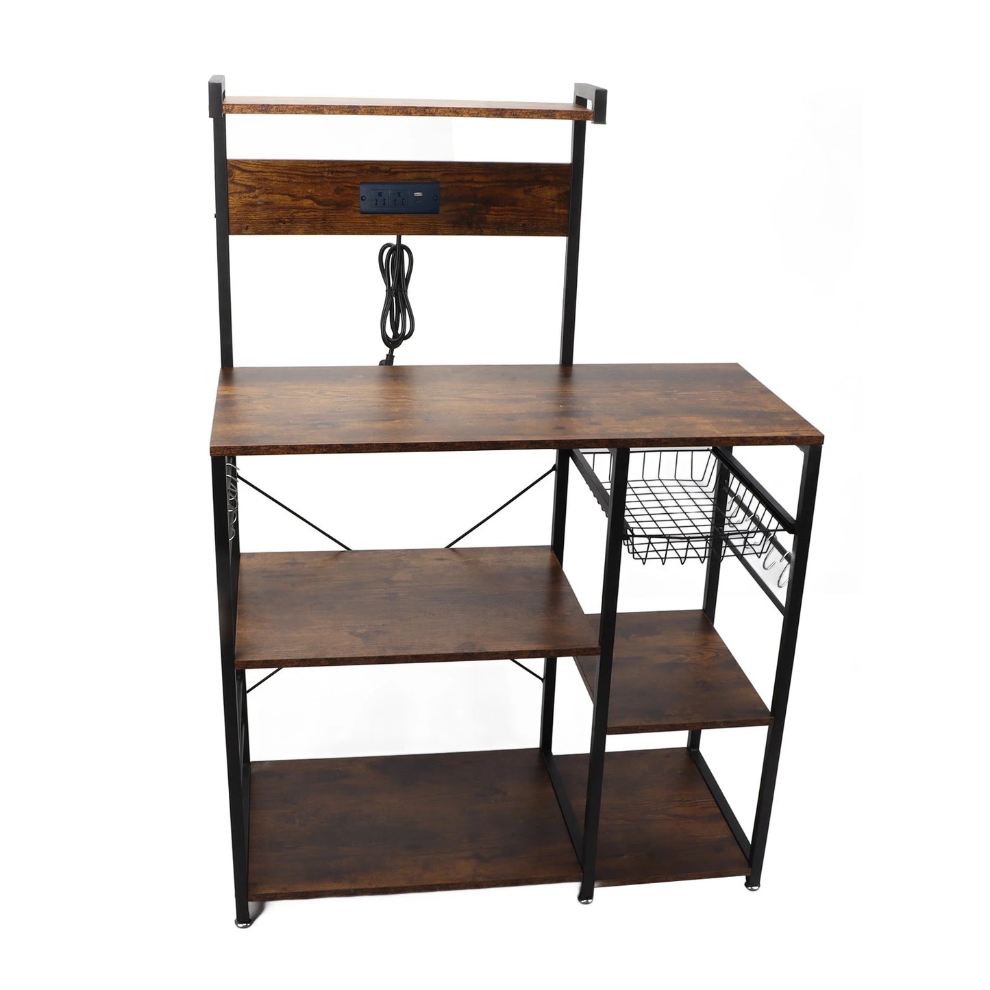 Kitchen Bakers Rack Steel Wood Multi Tier Microwave Oven Stand Coffee Bar Station Kitchen Utility Storage Shelf