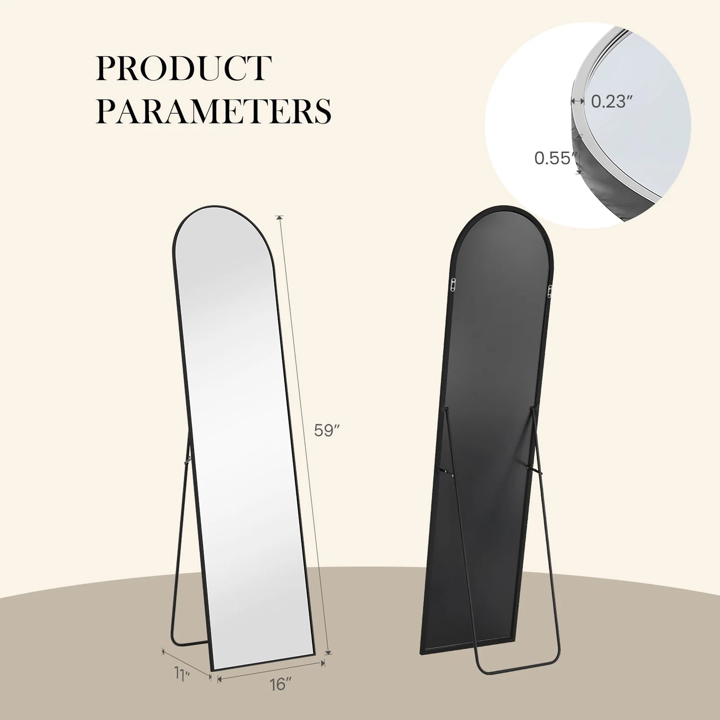 JHK Full Body Wall Mirror with Aluminum Alloy Frame Full Length Reflection