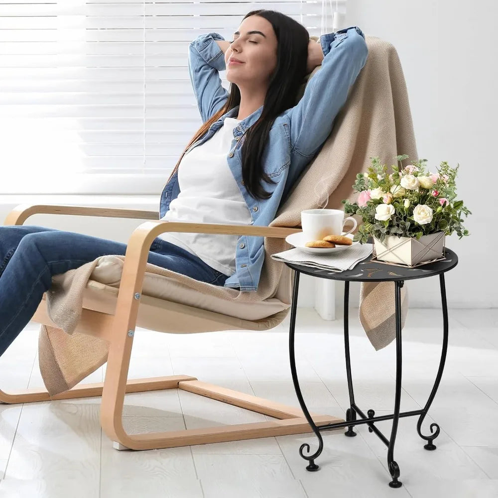 Weatherproof Steel Outdoor Side Table Compact Round